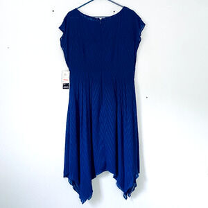 Adriana Pappell Dress 14 Blue Chevron Sharksfin Hem Cap Sleeve Wedding NEW